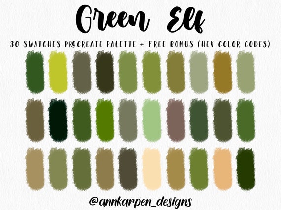 Green Elf Procreate Palette 30 HEX Color Codes Instant - Etsy