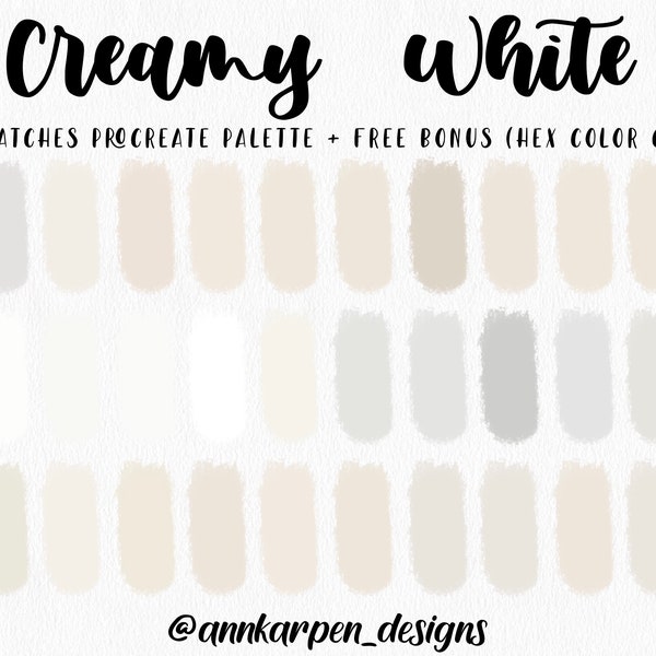 Creamy White Procreate Palette, 30 HEX Color Codes, Instant Digital Download, iPad Pro Art Illustration, Soft Beige Nude Color Swatches