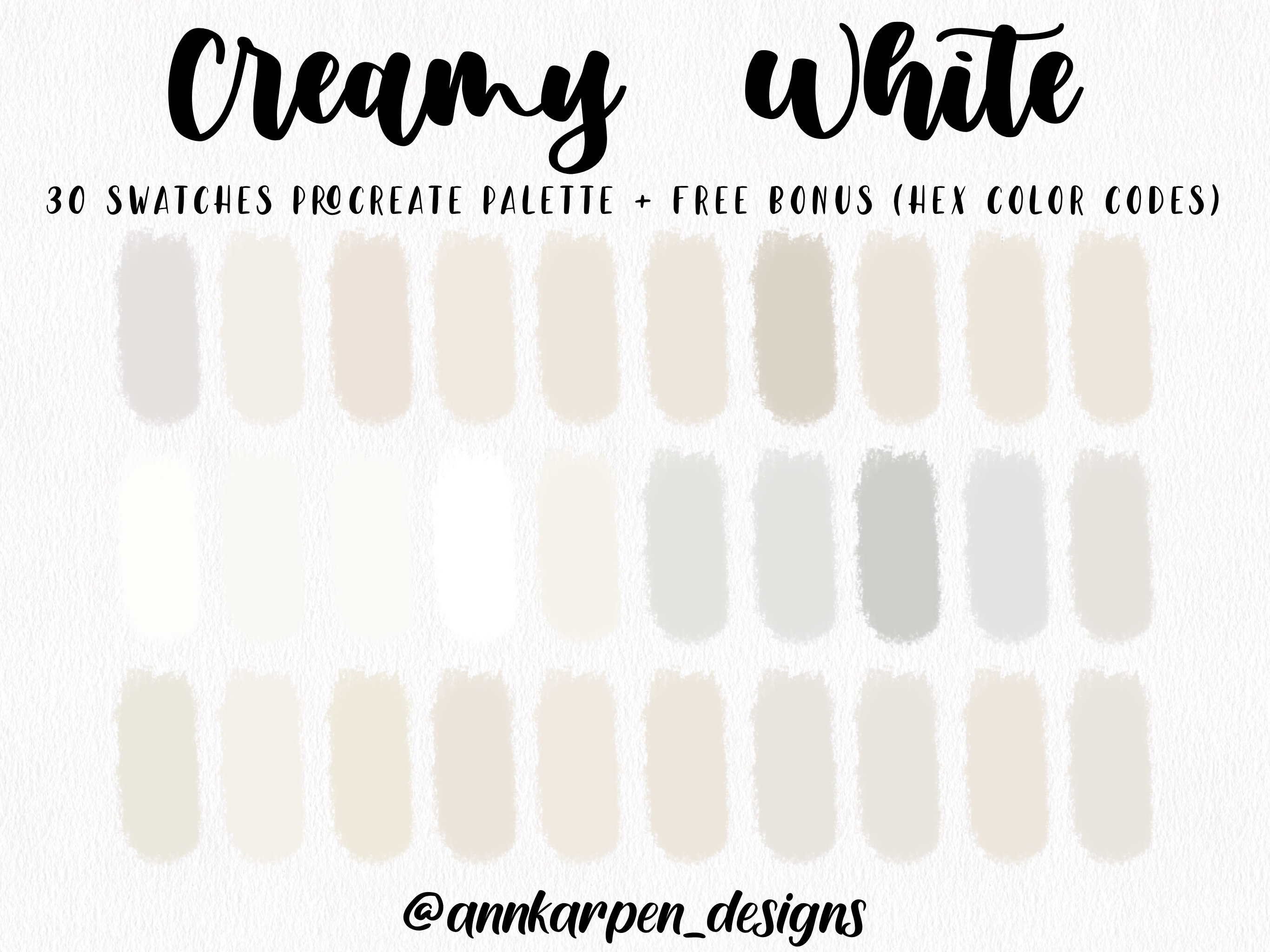 Creamy White Procreate Palette 30 Hex Color Codes Instant Digital