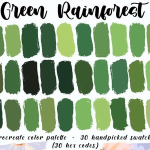 Green Rainforest - Procreate Palette, 30 HEX Codes, Good Notes, Garden Digital Journal Planner, iPad, Warm Tropical Swatches