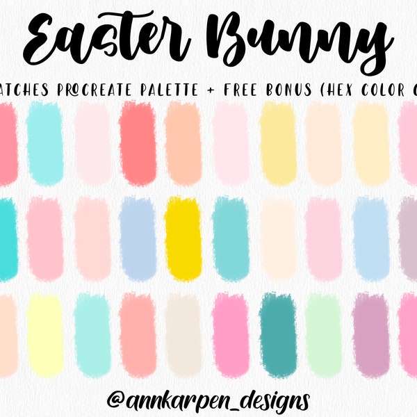 Easter Bunny Procreate Palette, 30 HEX Color Codes, Instant Digital Download, iPad Pro Illustration, Pastel Bright Color Swatches, Candy Art