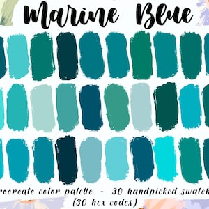 Marine Blue - Procreate Palette, 30 HEX Color Codes, Instant Download, Ocean Shades, Aqua Teal Blue Swatches