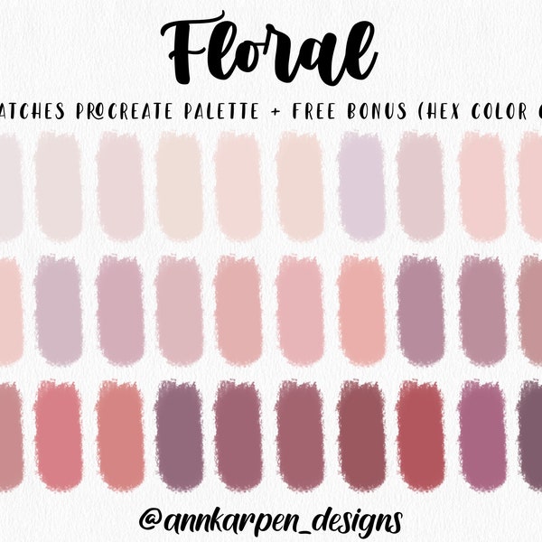 Floral Pink Pastels Procreate Palette, 30 Colors Palette, Instant Digital Download, iPad Pro Illustration Tool, HEX Color Codes, Flowers