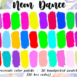Neon Dance - Procreate Palette, 30 HEX Codes, Bright Assorted Swatches, Digital Download, iPad App Colors