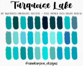 Turquoise Lake Procreate Palette, 30 HEX Color Codes, Instant Download, iPad Illustration, Aqua Swatches, Good Notes, Teal Digital Planner