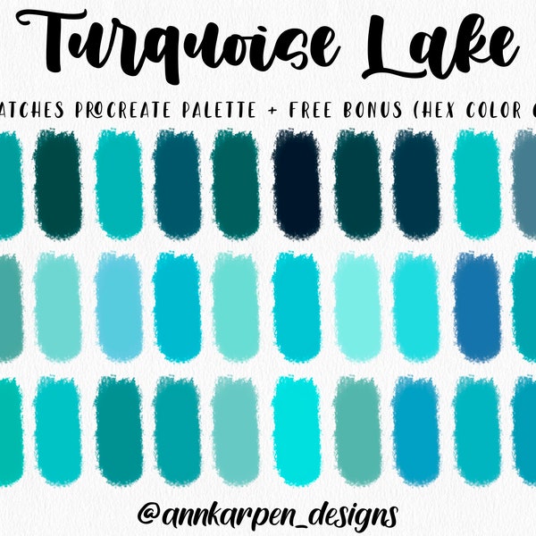 Turquoise Lake Procreate Palette, 30 HEX Color Codes, Instant Digital Download, iPad Pro Art Illustration, Teal Water Color Swatches, Anime