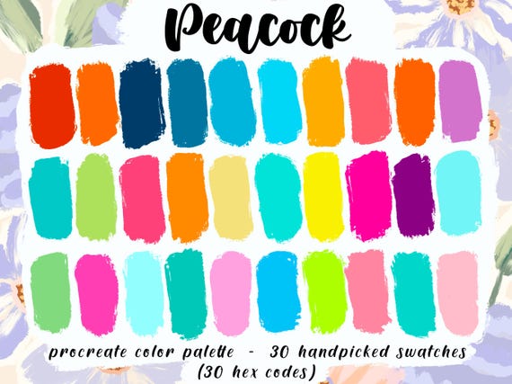 Peacock - Procreate Palette, 30 HEX Color Codes, Assorted Bright Neon Swatches, Anime Illustration, iPad Palette, Digital Planner