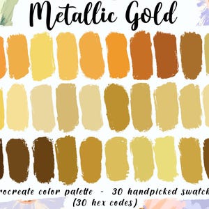 Metallic Gold Procreate Palette, 30 HEX Codes, Instant Download, Metal Illustration, Assorted Yellow Swatches, Good Notes, Digital Planner