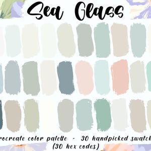Sea Glass - Procreate Palette, 30 HEX Codes, Instant Download, Pastel Aqua Color Swatches, Assorted