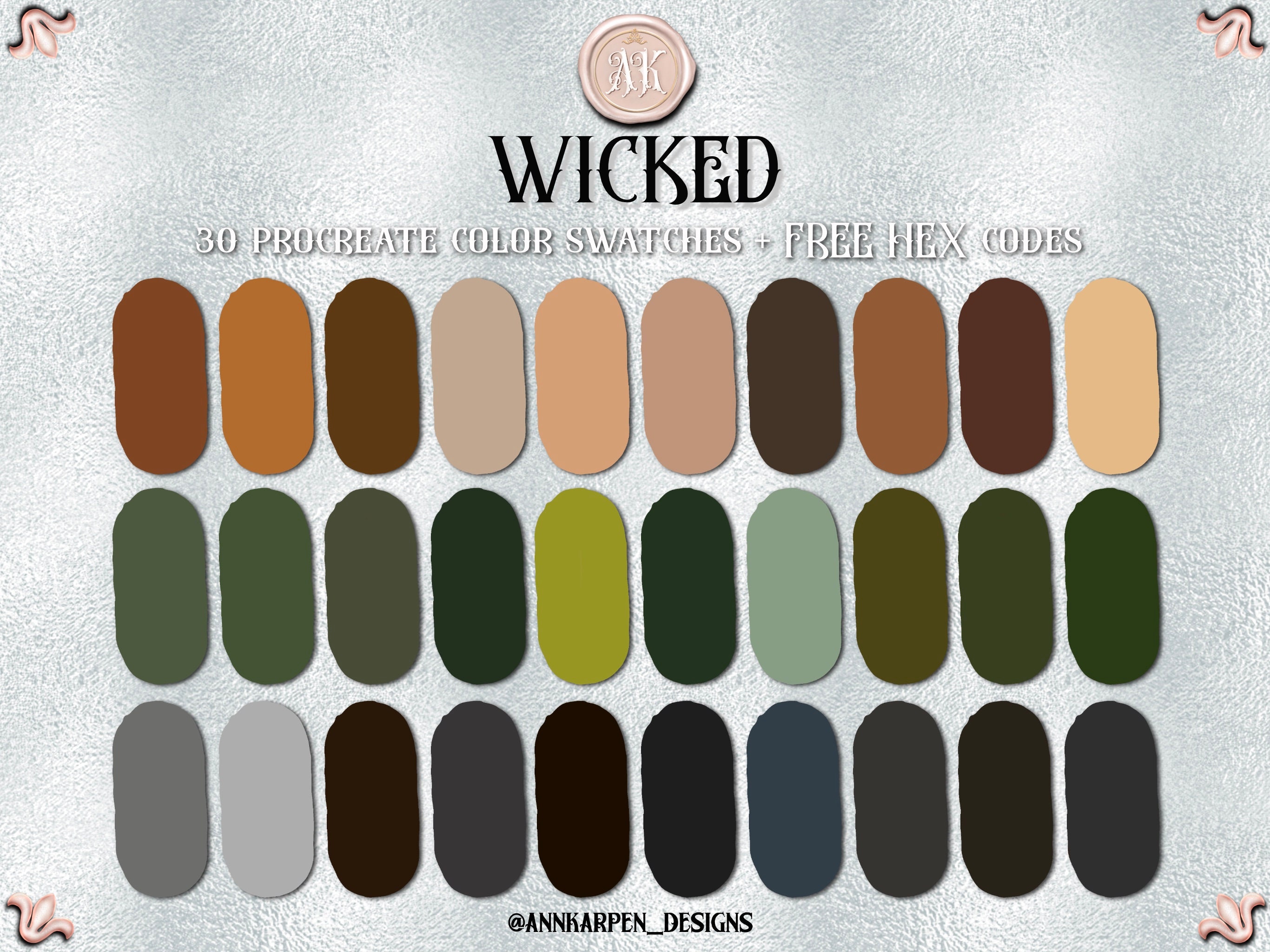 Wicked Procreate Palette, 30 HEX Codes, Handpicked Colors, Instant ...