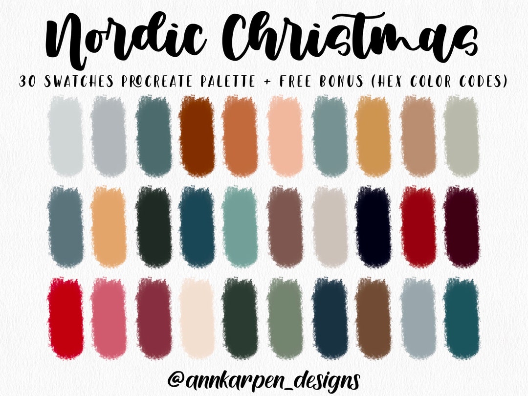 Nordic Christmas Procreate Palette, 30 HEX Color Codes, Instant Digital