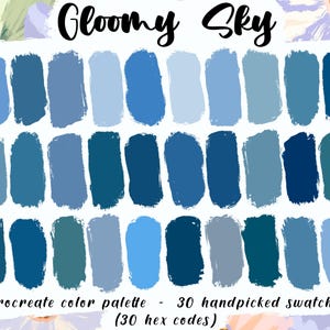 Gloomy Sky - Palette Procreate, 30 codes de couleur HEX, téléchargement immédiat, assortiment de nuances de bleu, bonnes notes, agenda numérique