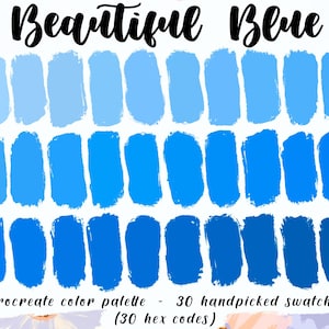 Beautiful Blue - Procreate Palette, 30 HEX Codes, Good Notes, Digital Planner, iPad Illustration, Bright Neon Blue Ombre Color Swatches