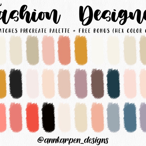 Fashion Designer Procreate Palette, 30 HEX Color Codes, Instant Digital Download, iPad Pro Comics Art Illustration, Artistic Color Swatches