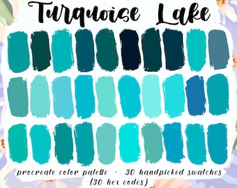 Turquoise Lake - Procreate Palette, 30 HEX Color Codes, Instant Download, iPad Illustration, Aqua Swatches, Good Notes, Teal Digital Planner
