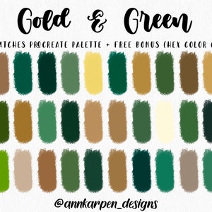Gold + Green Procreate Palette, 30 HEX Color Codes, Instant Digital Download, iPad Pro Art Illustration, Rich Earthy Color Swatches, Design