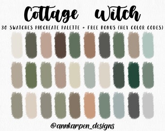 Cottage Witch Procreate Palette, 30 HEX Color Codes, Instant Digital Download, iPad Pro Art Illustration, Woody Earthy Pastel Color Swatches