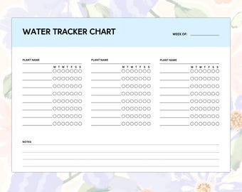 Water Tracker Chart For Plants Printable Page, Gardening Log, Useful Green Thumb Gift, Journal Insert Page, Print at Home A4 A5 A6 US Letter