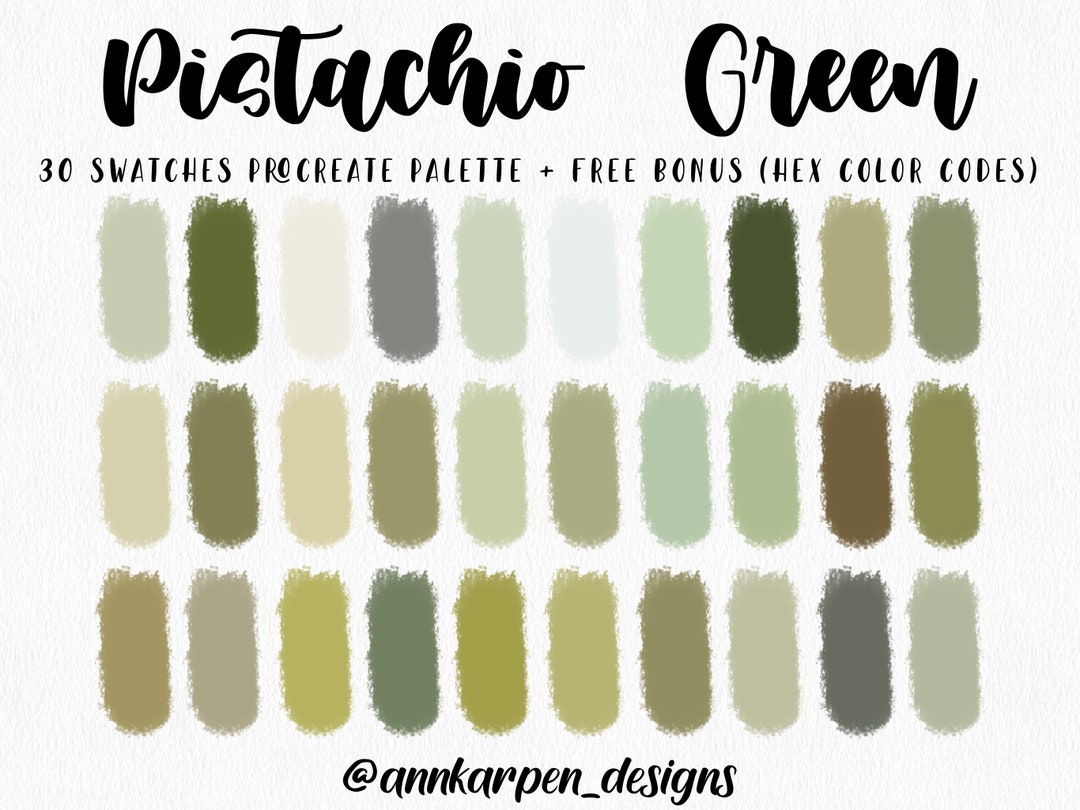 Pistachio Green Procreate Palette, 30 HEX Color Codes, iPad Pro Art