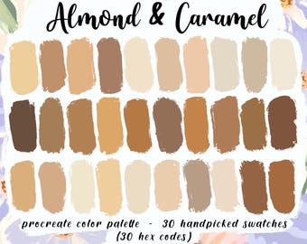 Almond + Caramel Procreate Palette, 30 HEX Codes, Good Notes, Neutral Tones Digital Planner, iPad Pro Illustration, Pastel Color Swatches
