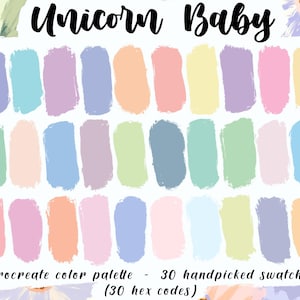 Unicorn Baby - Procreate Palette, 30 HEX Codes, Instant Download, Boho Soft Pastel Swatches, Good Notes, Easter Colors