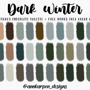 Dark Winter Procreate Palette, 30 HEX Color Codes, Instant Digital Download, iPad Pro Fashion Illustration, Landscape Moody Color Swatches