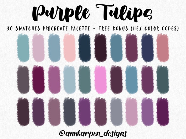 Purple Tulips Procreate Palette, 30 HEX Color Codes, Instant Digital Download, iPad Pro Art
