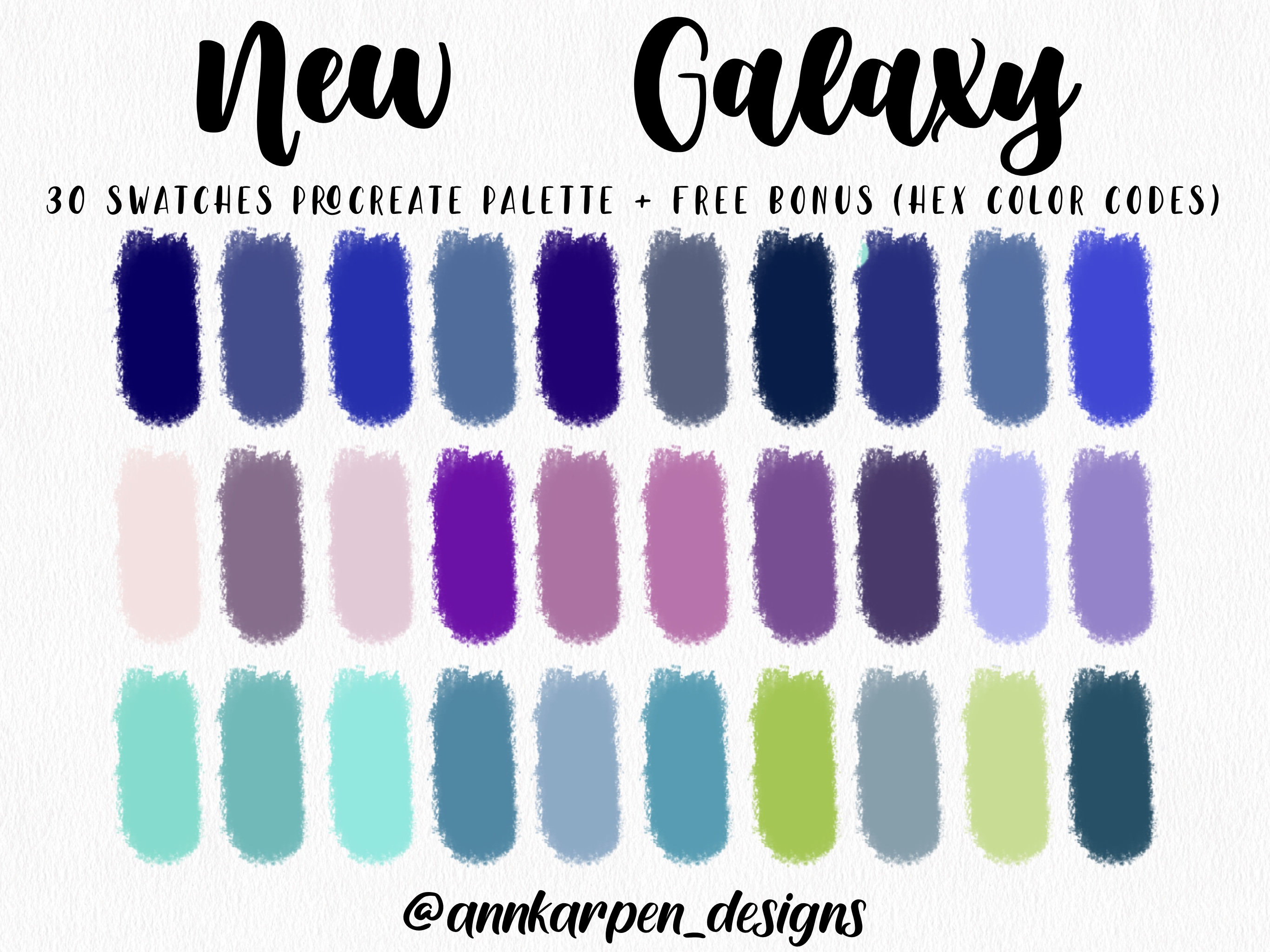 New Galaxy Procreate Palette 30 HEX Color Codes Instant Digital