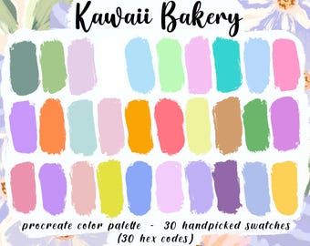 Kawaii Bakery Procreate Palette, 30 HEX Codes, Good Notes, Instant Digital Download, iPad Anime Illustration, Cute Bright Pastel Swatches
