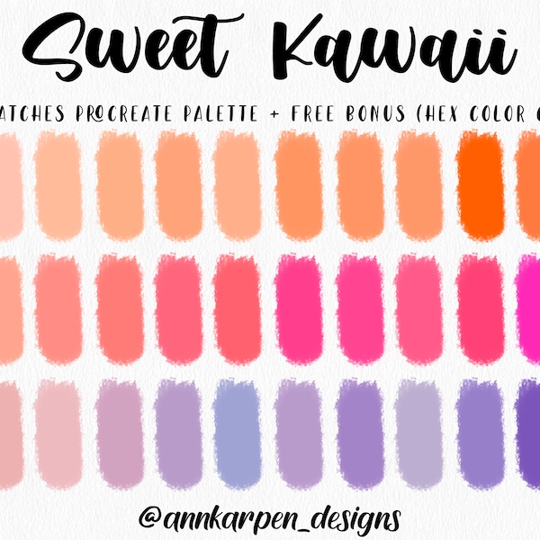 Sweet Kawaii Procreate Palette, 30 HEX Color Codes, Instant Digital Download, iPad Pro Art Illustration, Pastel Neon Color Swatches, Anime