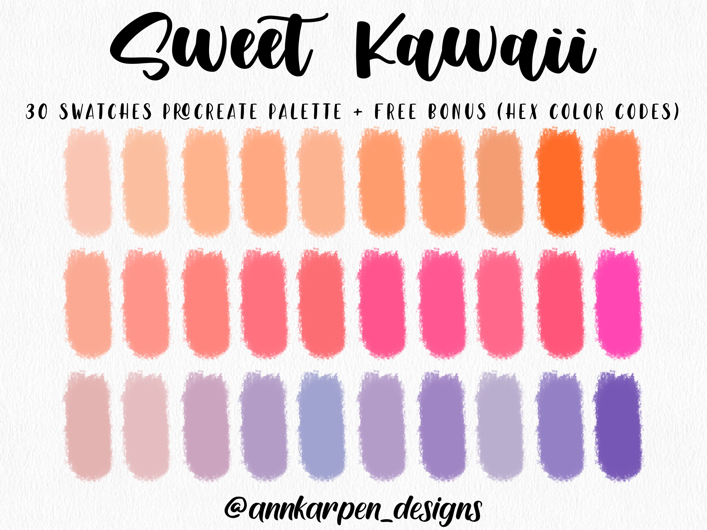 Sweet Kawaii Procreate Palette, 30 HEX Codes, Good Notes, Ombre Digital ...