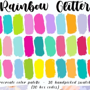 Rainbow Glitter - Procreate Palette, 30 HEX Codes, Instant Download, iPad Pro Good Notes, Neon Easter Theme, Digital Planner Colors