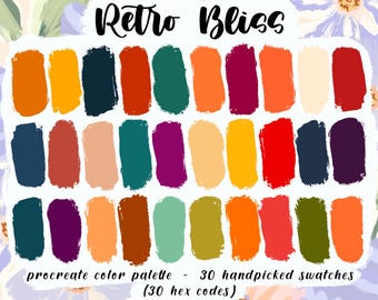 Retro Bliss - Procreate Palette, 30 Moody Color Swatches, Digital Download, Assorted High Contrast Shades, iPad App