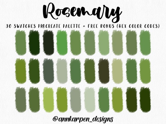 Rosemary Procreate Palette, 30 HEX Color Codes, Instant Digital Download,  iPad Pro Art, Fresh Green Illustration, Assorted Herb Color Swatch