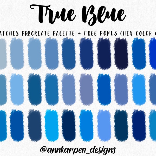 True Blue Procreate Palette, 30 HEX Color Codes, Instant Digital Download, iPad Pro Water Art Illustration, Beach Color Swatches, Landscape