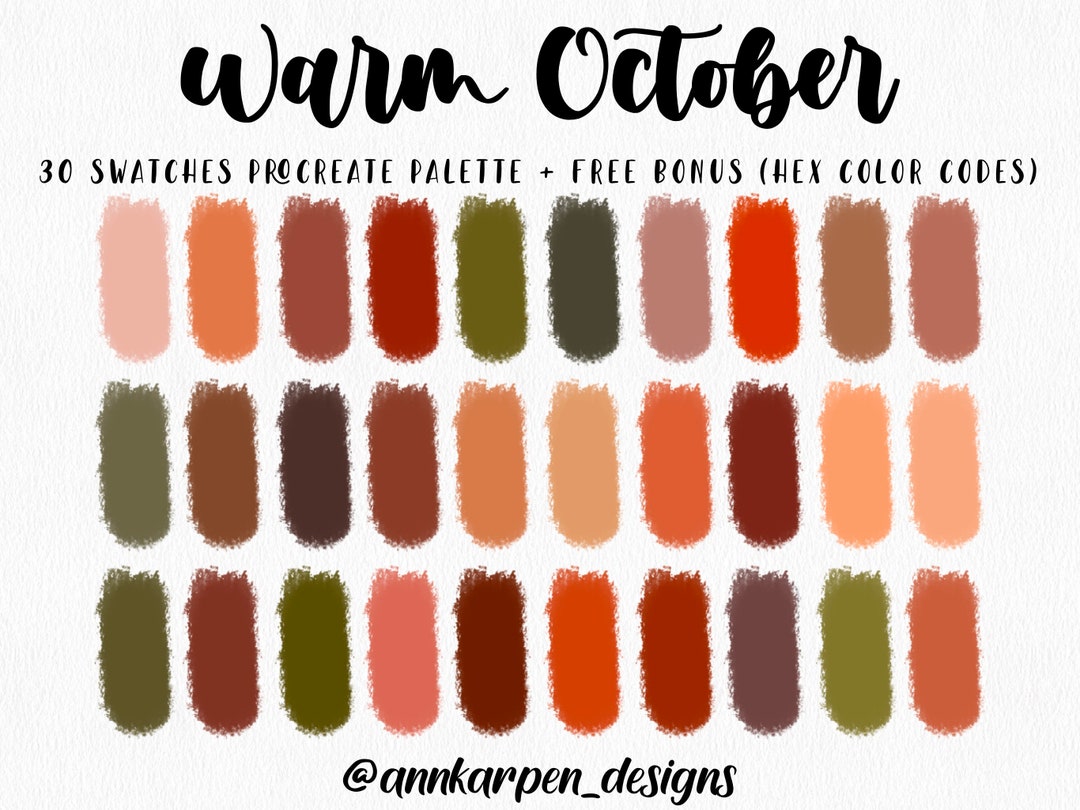 October Colour Code Warm October Procreate Palette, 30 Hex Color Codes, Instant Digital ...