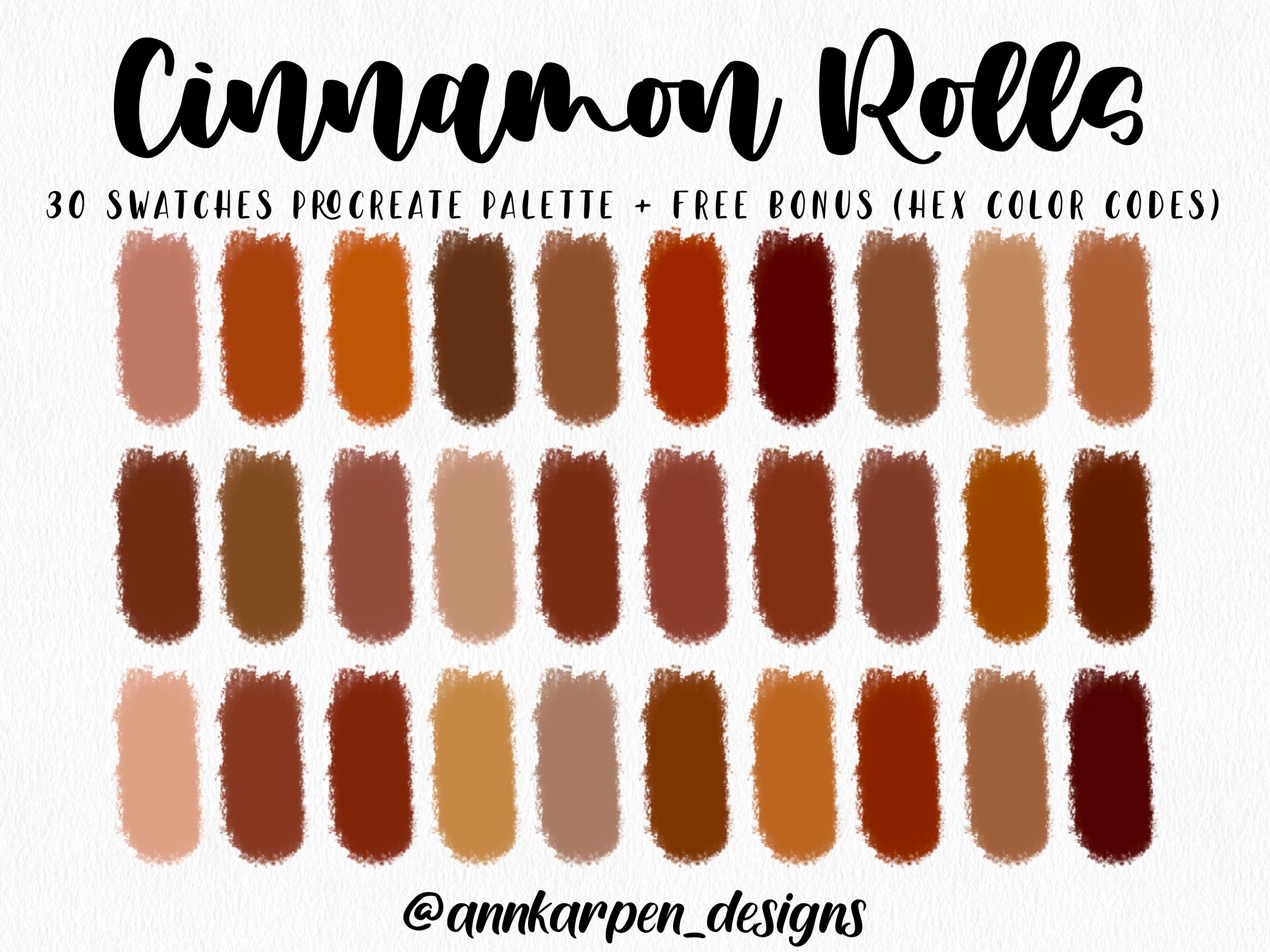 Cinnamon Rolls Procreate Palette, 30 HEX Color Codes, Instant Digital