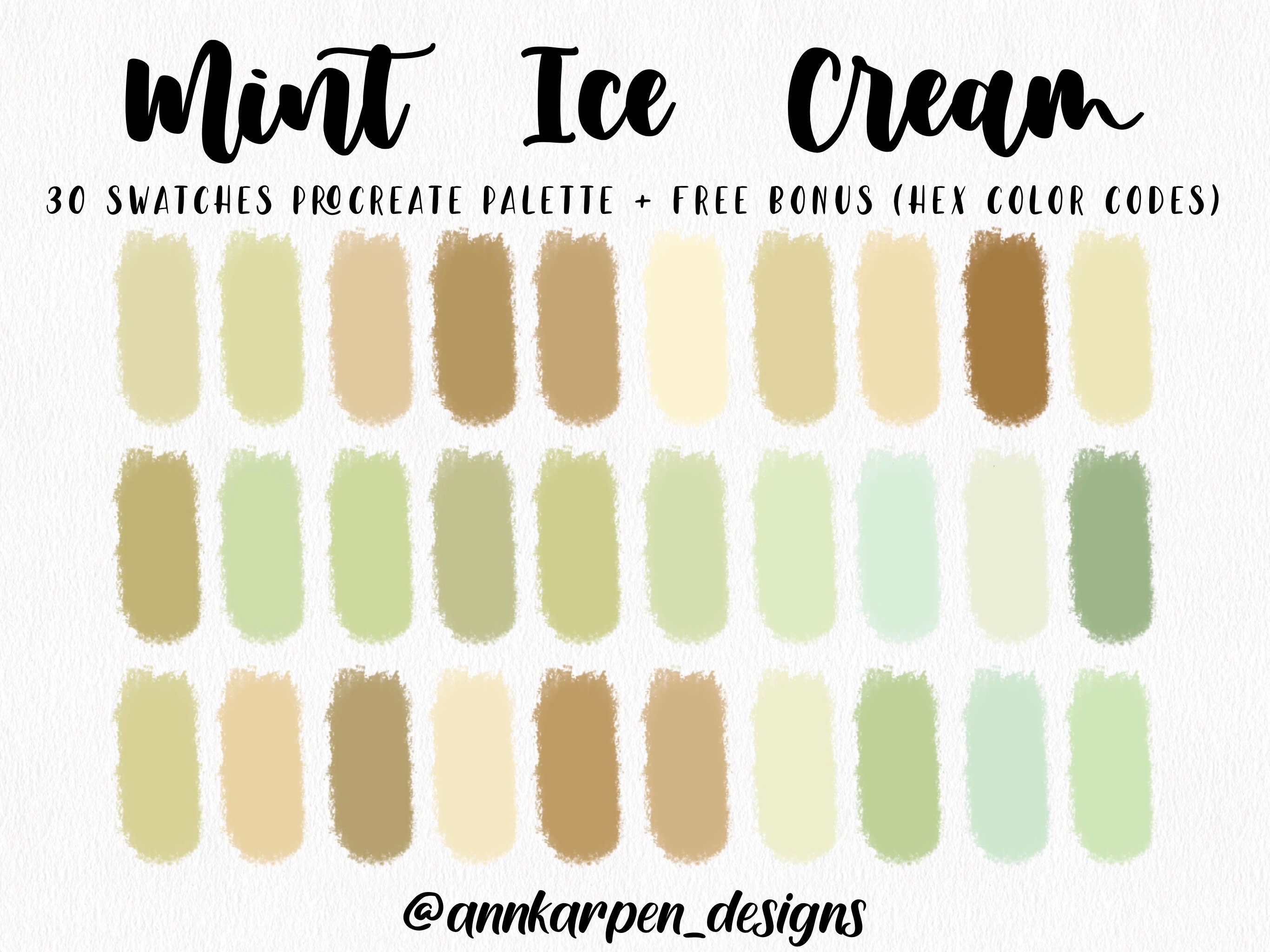 Mint Ice Cream Procreate Palette 30 HEX Color Codes Instant Digital 