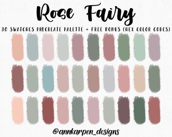 Rose Fairy Procreate Palette, 30 HEX Codes, Good Notes, Digital Planner Wedding Theme, iPad Illustration, Boho Pink Green Color Swatches