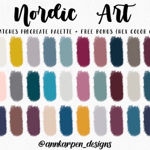 Paleta de arte nórdico para Procreate, 30 códigos de color hexadecimales, descarga digital instantánea, ilustración artística para iPad Pro, muestras de colores oscuros escandinavos