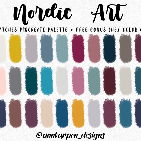 Nordic Art Procreate Palette, 30 HEX Color Codes, Instant Digital Download, iPad Pro Art Illustration, Scandinavian Dark Color Swatches