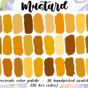 Mustard - Procreate Palette, 30 Hex-Codes, Sofort-Download, iPad Pro Farben, verschiedene ockergelbe Farbpaletten, warme Töne