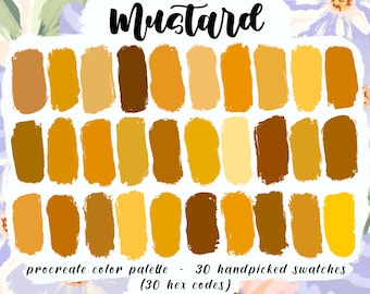 Mustard - Palette Procreate, 30 codici HEX, download immediato, colori per iPad Pro, campioni assortiti di giallo ocra, toni caldi