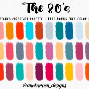 The 80&#39;s Procreate Palette, 30 HEX Color Codes, Instant Download iPad Illustration, Bright Retro Color Swatches, Good Notes, Digital Planner
