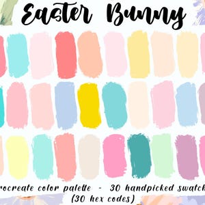 Easter Bunny - Procreate Palette, 30 Pastel Color Swatches, Free HEX Codes, Digital Download, Assorted Soft Shades