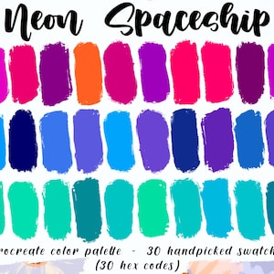 Neon Spaceship - Procreate Palette, 30 HEX Color Codes, Good Notes, Digital Planner, iPad Pro Art Illustration, Vivid Bright Color Swatches