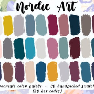 Nordic Art - Procreate Palette, 30 donkere kleurstalen, HEX-codes, Digitale download, gedempte boho-kleuren, minimalisme