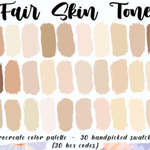 Fair Skin Tone - Procreate Palette, 30 HEX Codes, Good Notes, Digital Planner Weddings, Instant Download, iPad Portrait Illustration, Light