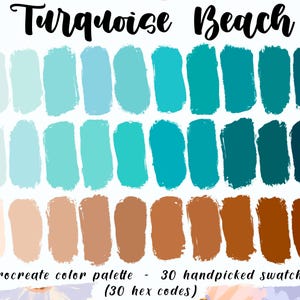 Turquoise Beach - Procreate Palette, 30 HEX Color Codes, Instant Download, iPad Pro Summer Art, Ocean Sand Swatches, Good Notes, Wedding