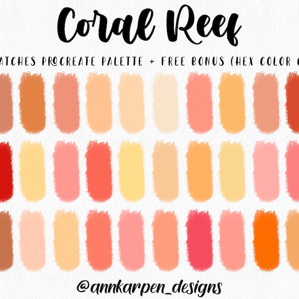 Coral Reef Procreate Palette, 30 HEX-Farbcodes, Sofortiger digitaler Download, iPad Pro Illustration, Boho Pink Orange Pastell Farbmuster